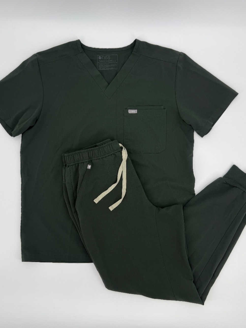 FIGS Scrub Set Top L Pants M Moss Green Army Olive Catarina V-Neck Zamora Jogger